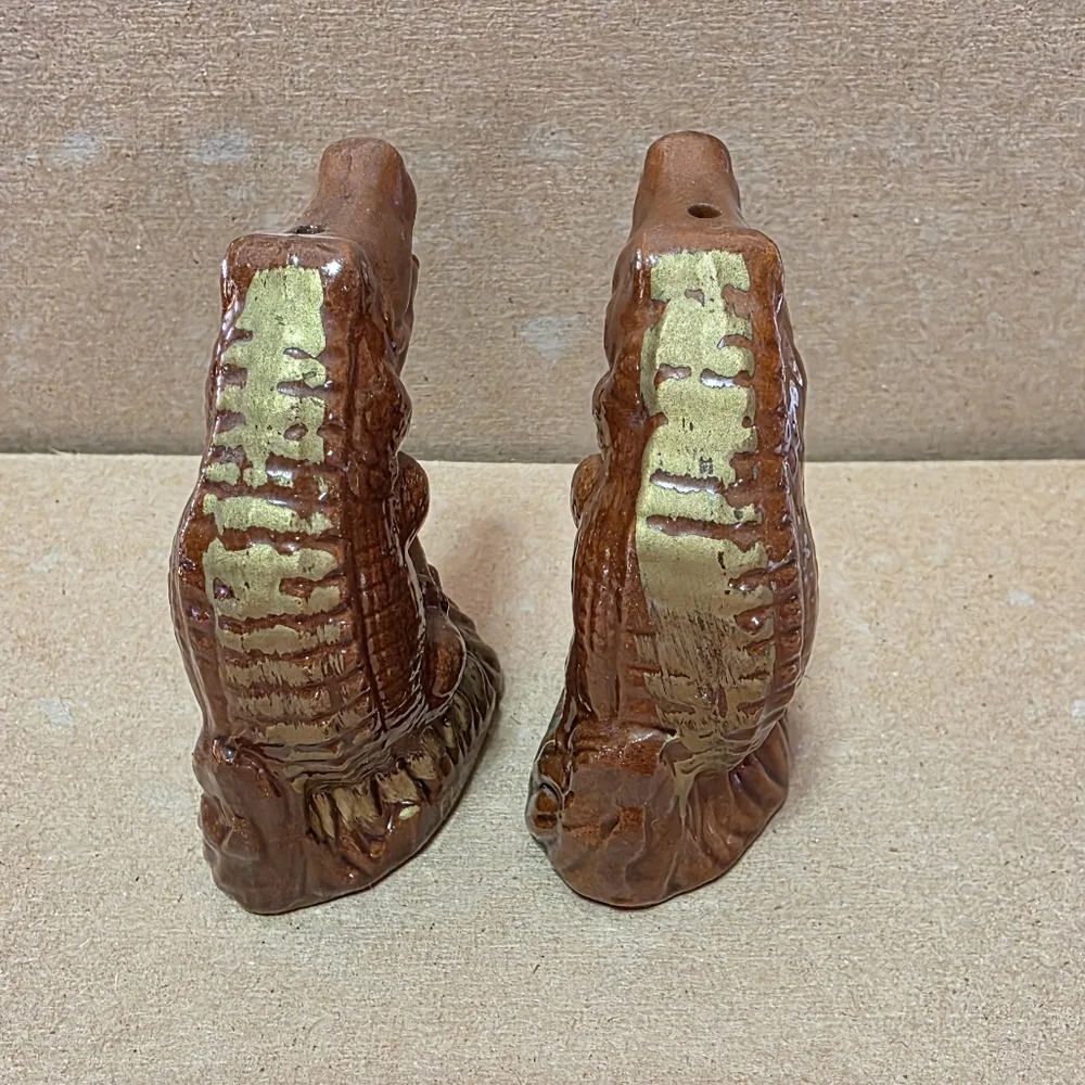 Vtg Florida Alligator Crockodile Salt Pepper Shaker Set #181